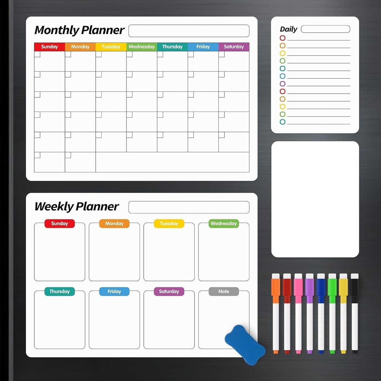 🧲 Magnetic Weekly Fridge Planner – Black Dry Erase Calendar Board for Kitchen Organization