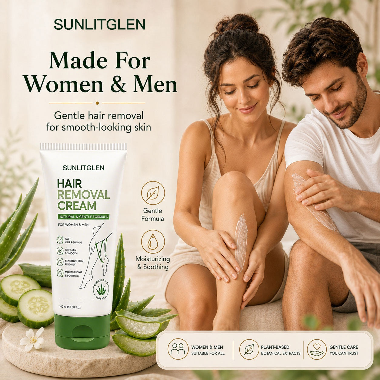 Natural Gentle Hair Removal Cream | For Women & Men, Sensitive Skin-Fast delivery in 3 days – no side effects.