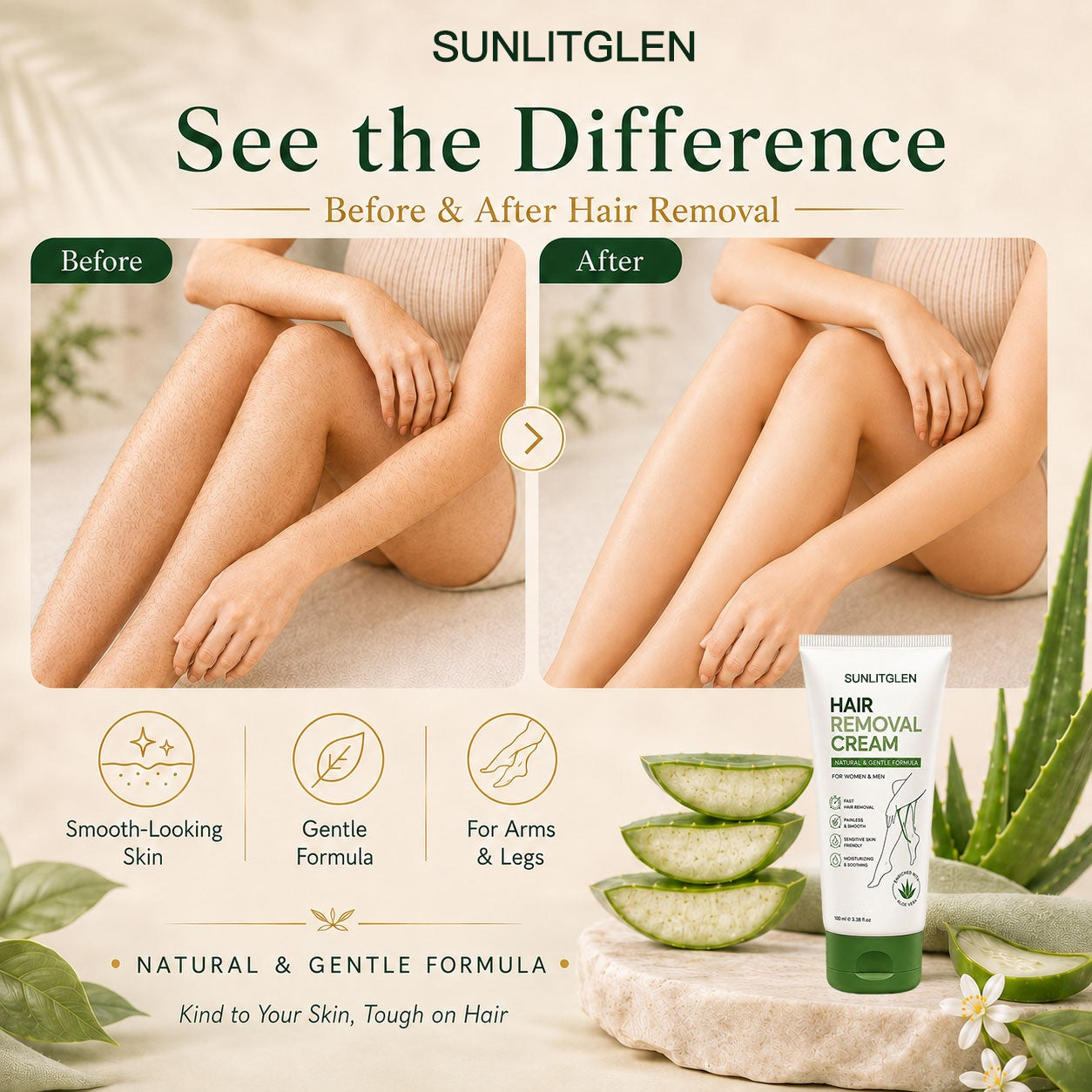 Natural Gentle Hair Removal Cream | For Women & Men, Sensitive Skin-Fast delivery in 3 days – no side effects.