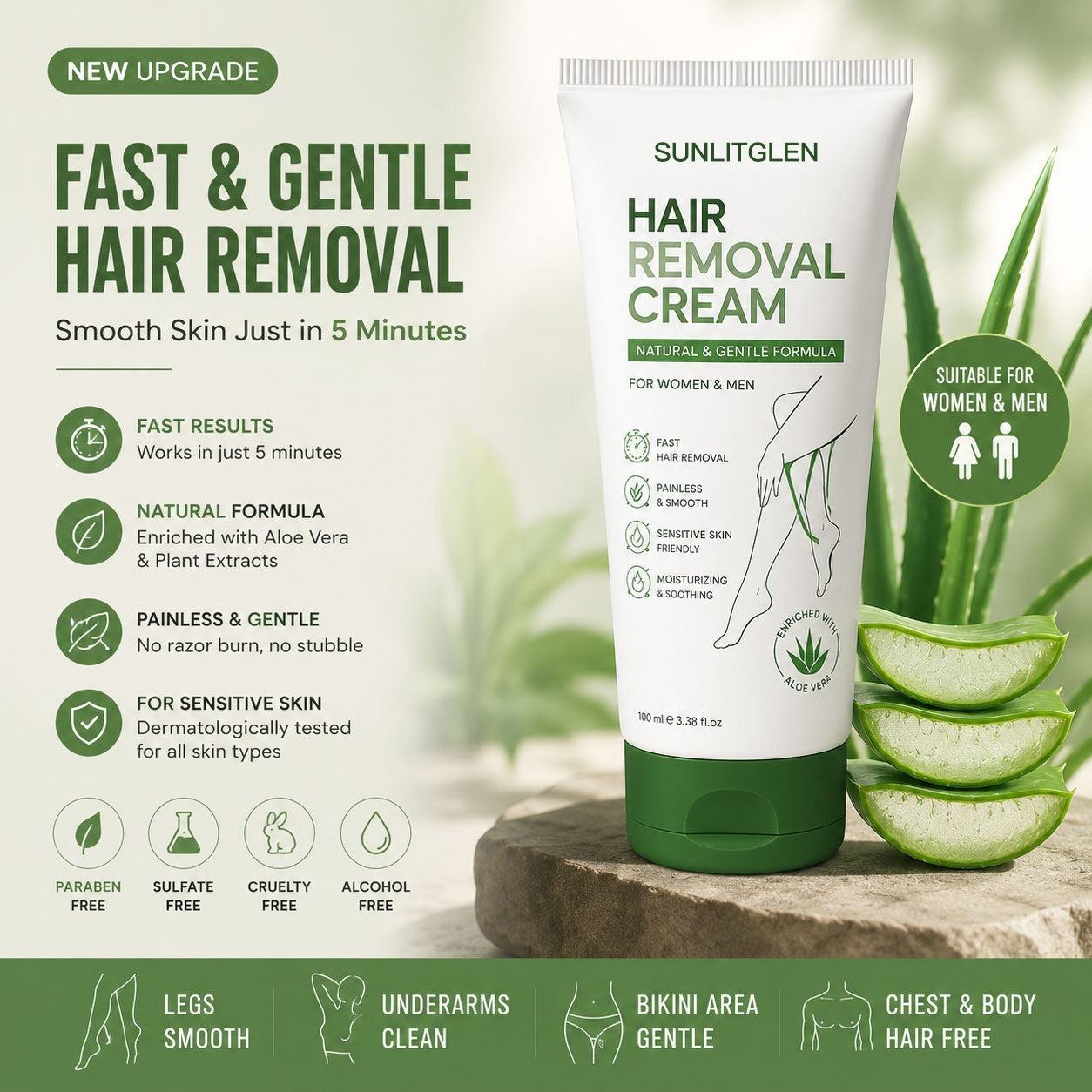 Natural Gentle Hair Removal Cream | For Women & Men, Sensitive Skin-Fast delivery in 3 days – no side effects.