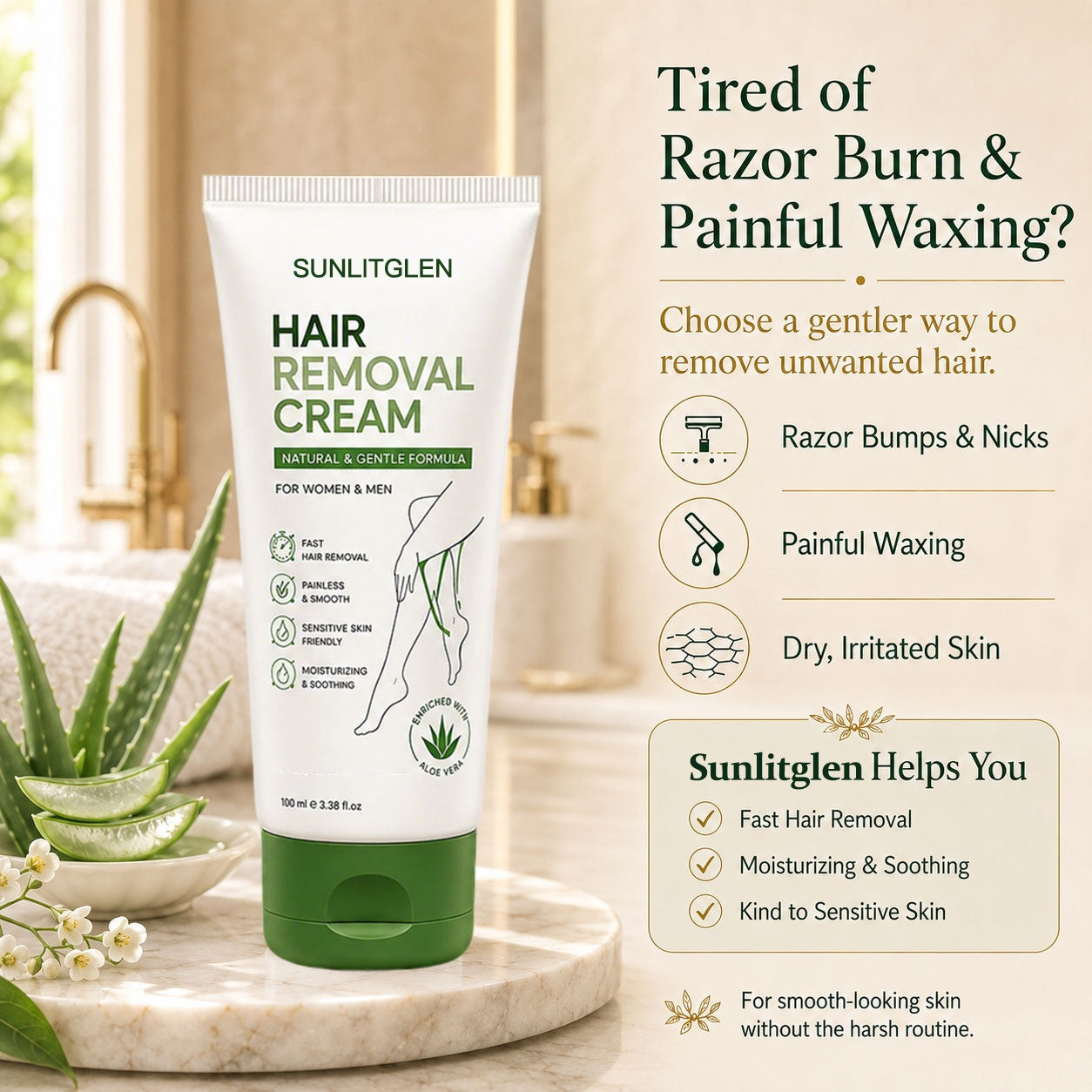 Natural Gentle Hair Removal Cream | For Women & Men, Sensitive Skin-Fast delivery in 3 days – no side effects.