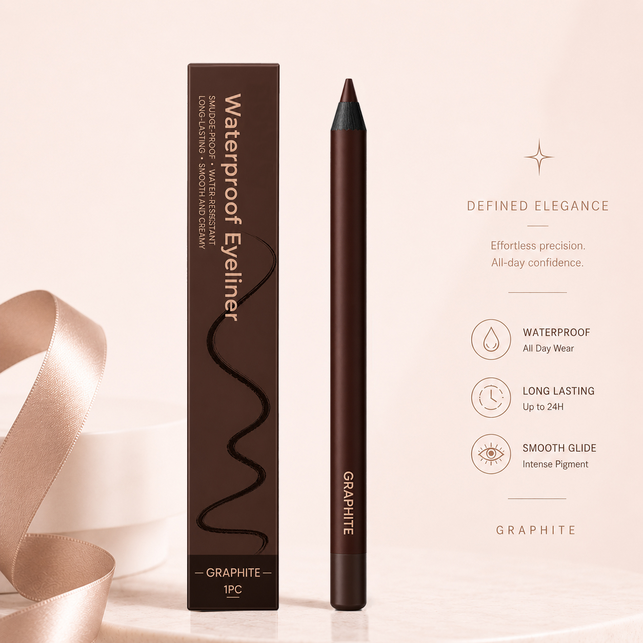24-Hour Waterproof Eyeliner – Smudge-Proof All Day – Natural and Gentle