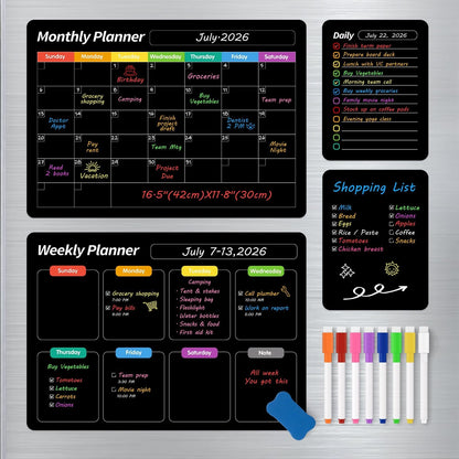🧲 Magnetic Weekly Fridge Planner – Black Dry Erase Calendar Board for Kitchen Organization